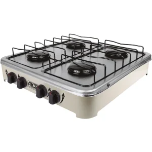 ESTUFA DE MESA 4 QUEMADORES NEGRO CON ACERO INOXIDABLE