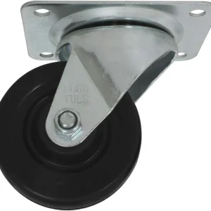 RODAJA DE HULE NEGRO GIRATORIA 2" CON PLACA 67 MILÍMETROS X 48 MILÍMETROS Y FRENO CAPACIDAD 40 KILOGRAMOS
